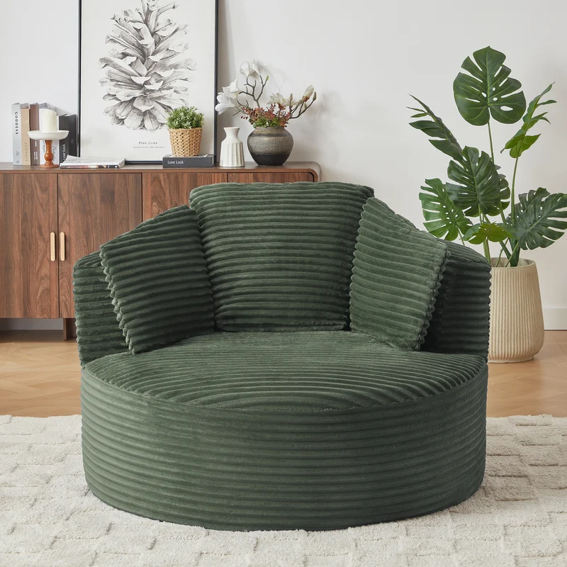 Fauteuil rond lounge en velours côtelé vert, assise profonde ADJUSTMAPLELINE