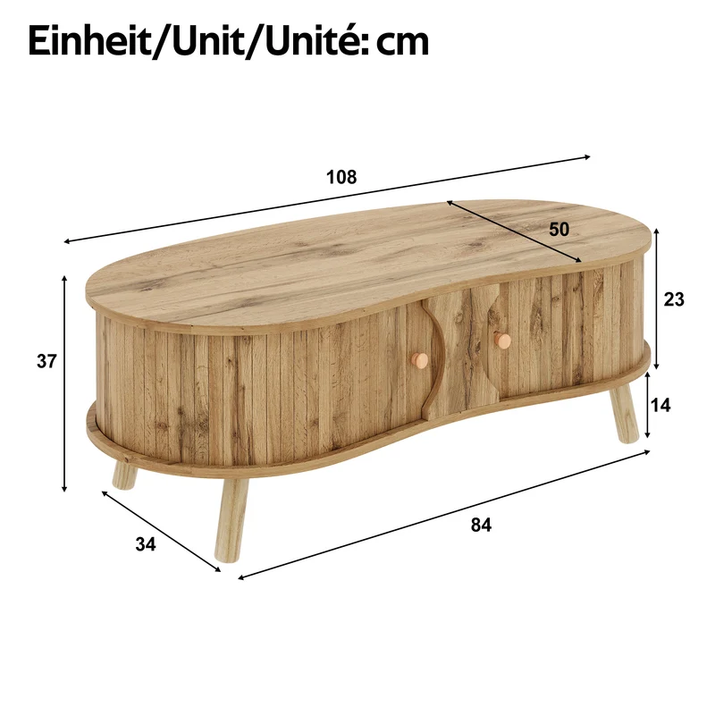 Table basse effet bois naturel design latte 2 portes coulissantes ADJUSTARMOIRE