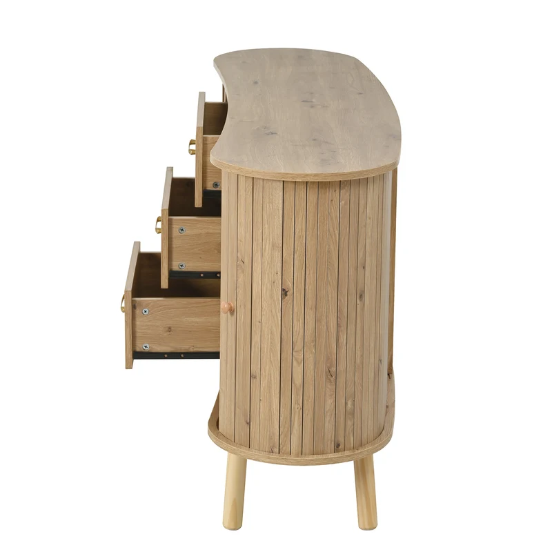 Buffet forme de pois effet bois naturel design latte 2 portes coulissantes 3 tiroirs TITANIUMTRAIL