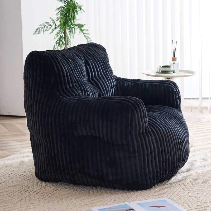 Fautueil poire pouf géant en velours côtelé noir mousse mémoire 100x94x70 cm ZINCZEPHYR