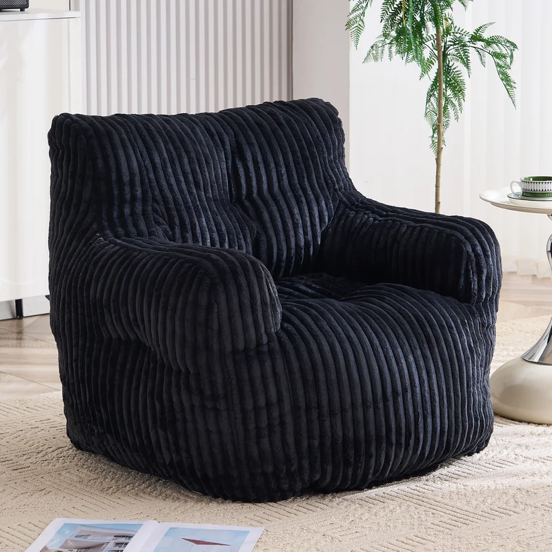 Fautueil poire pouf géant en velours côtelé noir mousse mémoire 100x94x70 cm ZINCZEPHYR