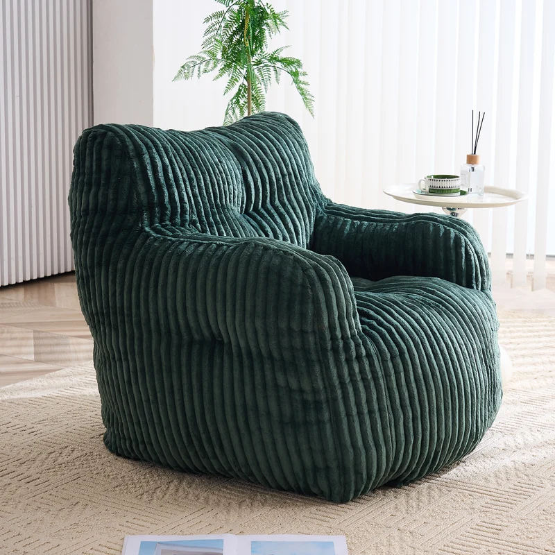 Fautueil poire pouf géant en velours côtelé vert sapin mousse mémoire 100x94x70 cm MAGNESIUMMIST