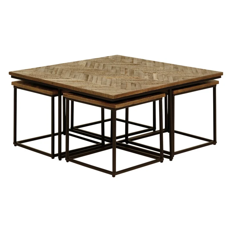Tables basses carrées gigognes teck recyclé 90cm - Set de 5