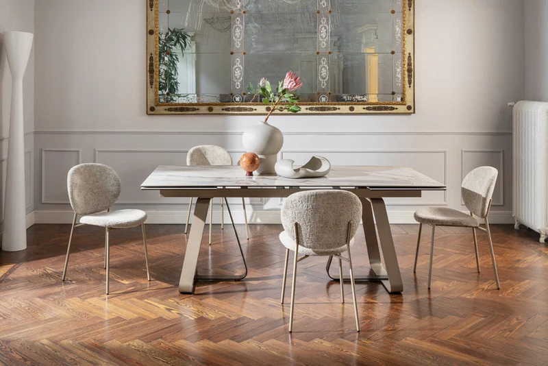 Table Sunshine fixe ou extensible | Table design en verre, céramique et bois massif
