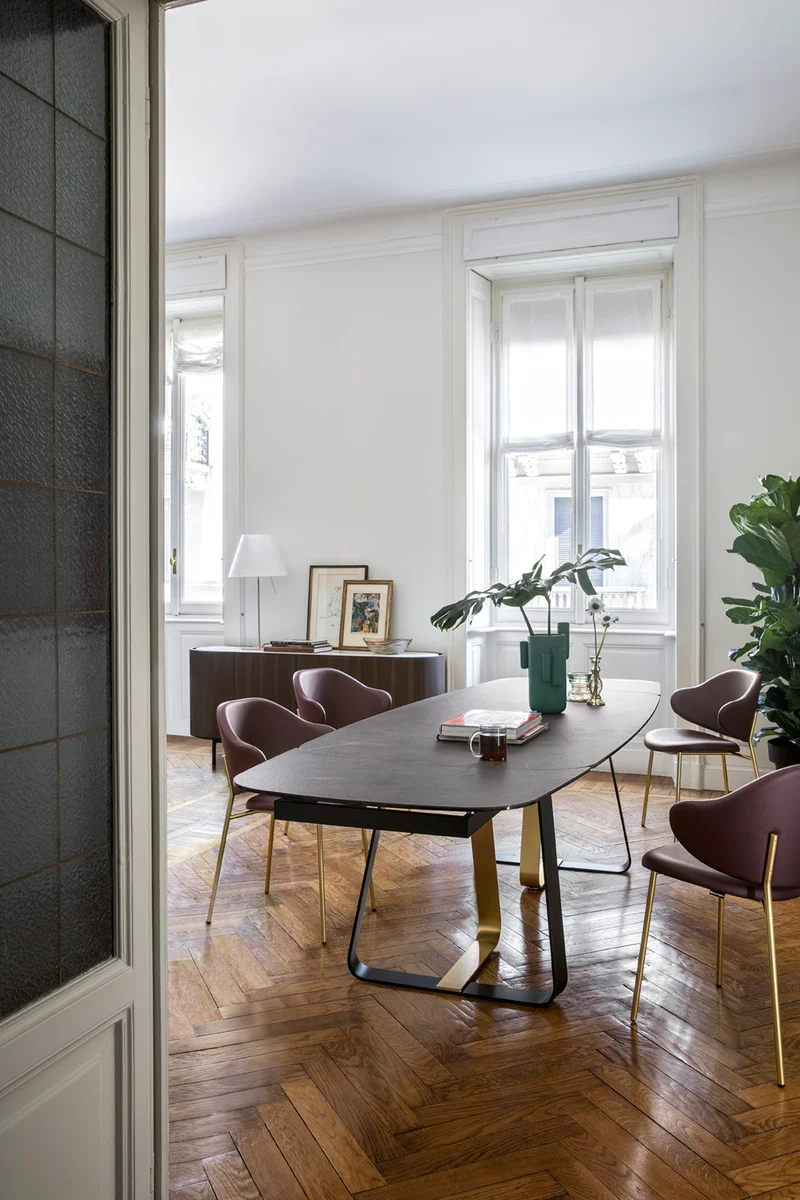 Table Sunshine fixe ou extensible | Table design en verre, céramique et bois massif