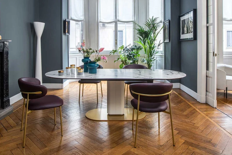 Table Cameo fixe ou extensible | Table design en céramique, bois plaqué ou chêne massif