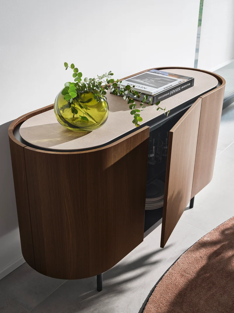 Bahut Lake | Buffet design 4 portes avec plateau en céramique et piètement métal