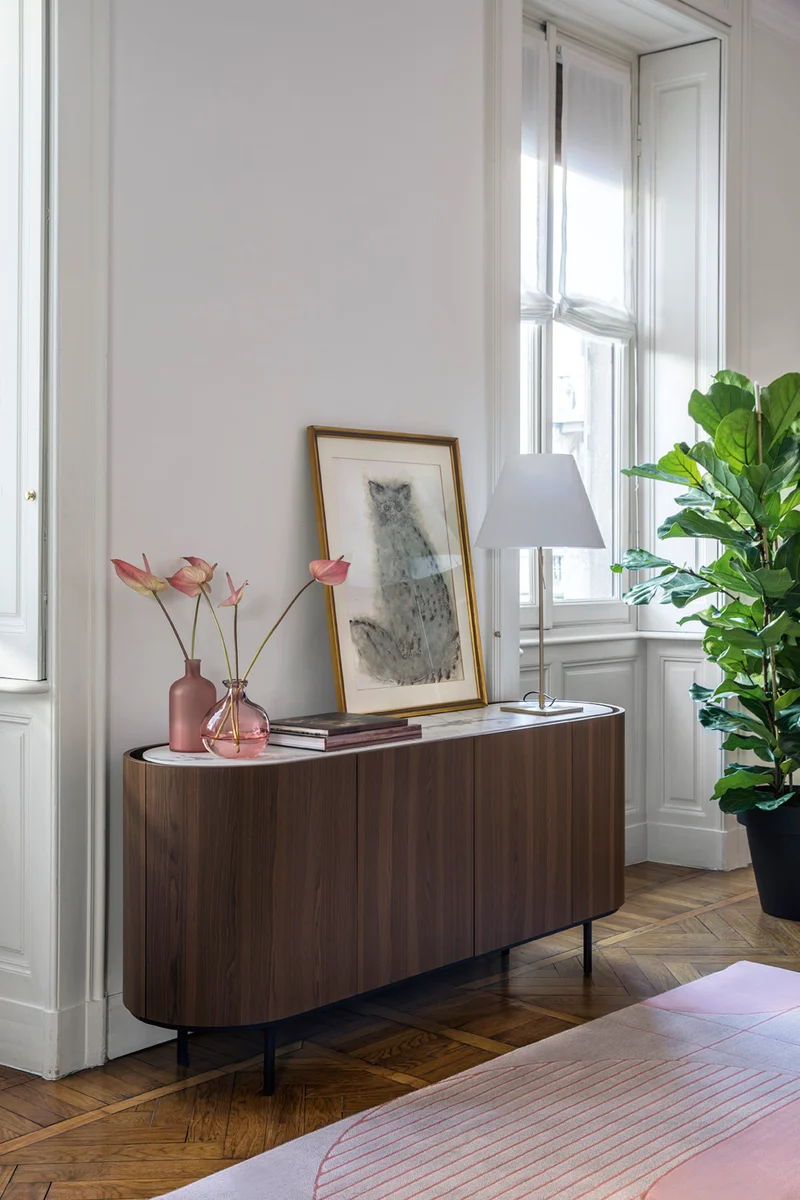 Bahut Lake | Buffet design 4 portes avec plateau en céramique et piètement métal