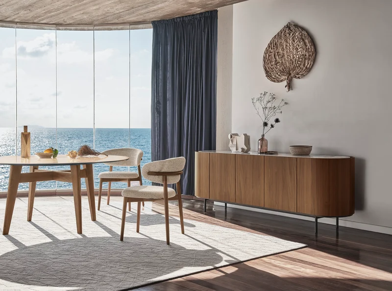 Bahut Lake | Buffet design 4 portes avec plateau en céramique et piètement métal