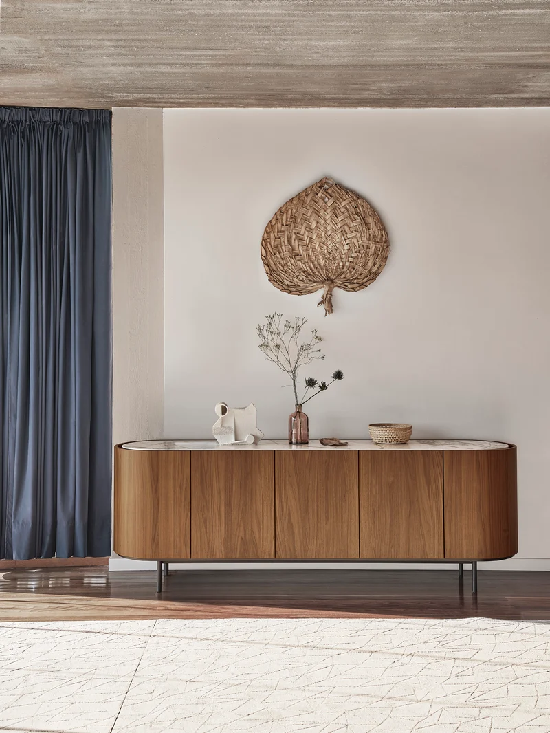 Bahut Lake | Buffet design 4 portes avec plateau en céramique et piètement métal