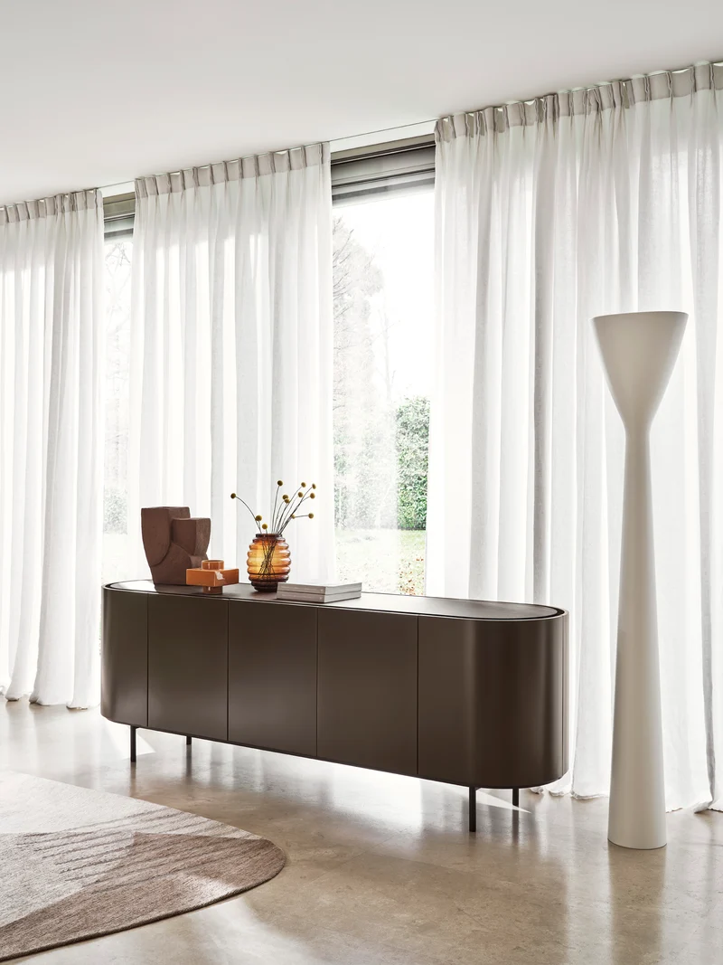 Bahut Lake | Buffet design 4 portes avec plateau en céramique et piètement métal