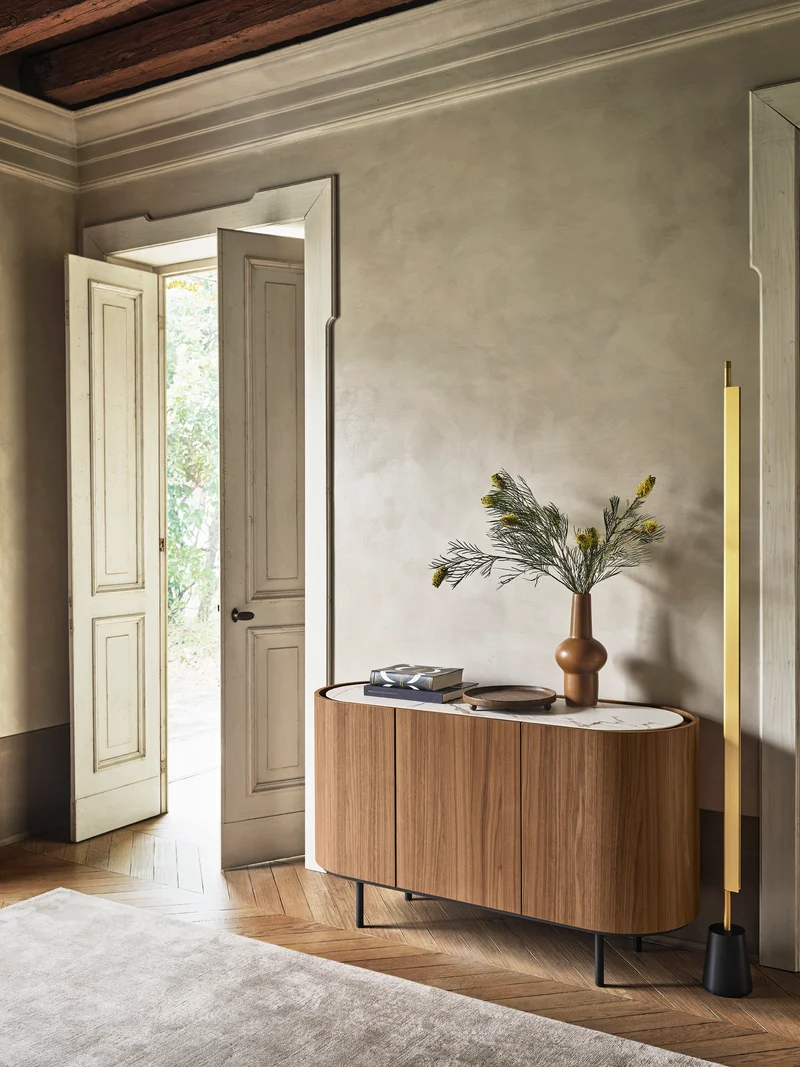 Bahut Lake | Buffet design 4 portes avec plateau en céramique et piètement métal