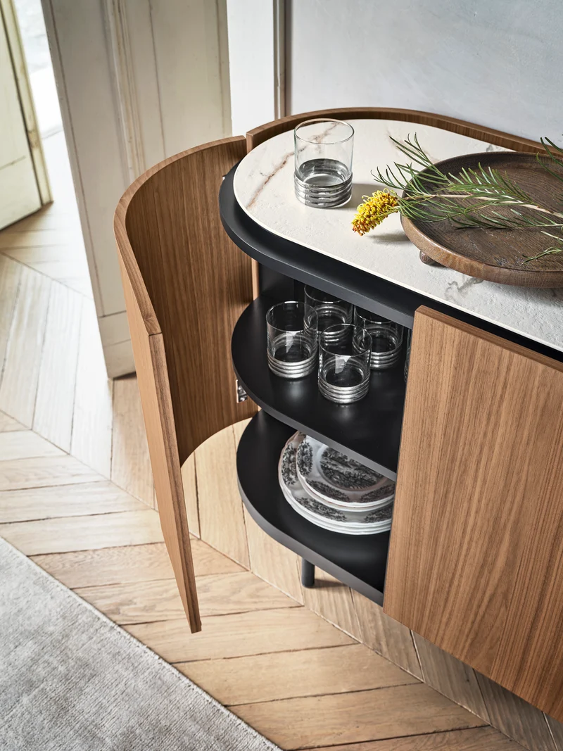 Bahut Lake | Buffet design 4 portes avec plateau en céramique et piètement métal