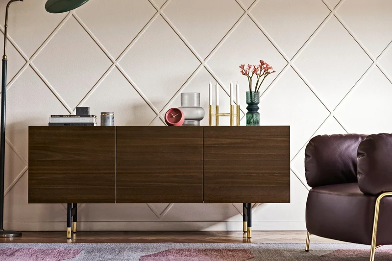 Bahut Horizon | Buffet design en bois avec plateau en céramique et piètement métal
