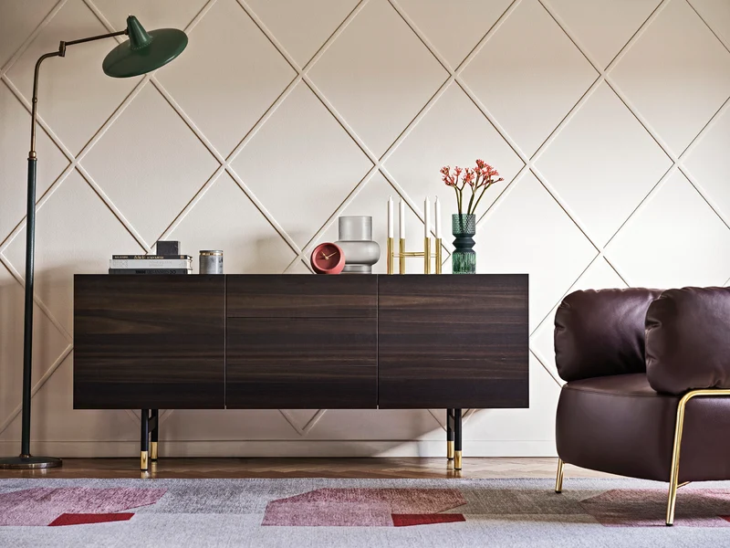 Bahut Horizon | Buffet design en bois avec plateau en céramique et piètement métal
