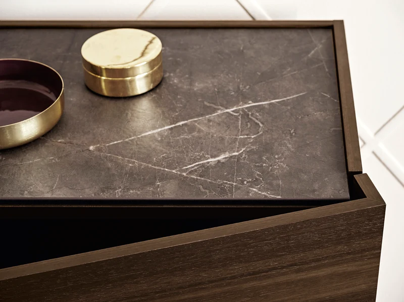 Bahut Horizon | Buffet design en bois avec plateau en céramique et piètement métal