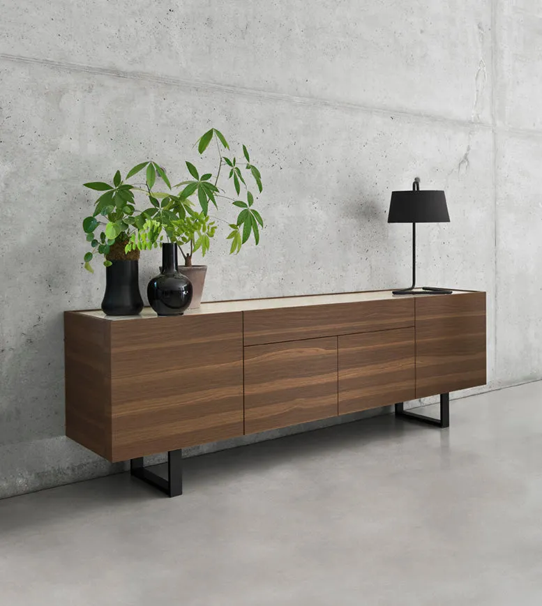 Bahut Horizon | Buffet design en bois avec plateau en céramique et piètement métal
