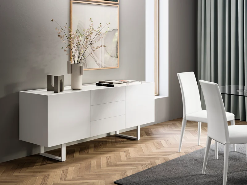 Bahut Horizon | Buffet design en bois avec plateau en céramique et piètement métal