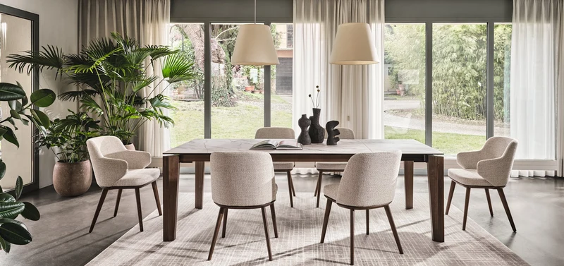 Table Alpha extensible | Table design en céramique avec ouverture guidée