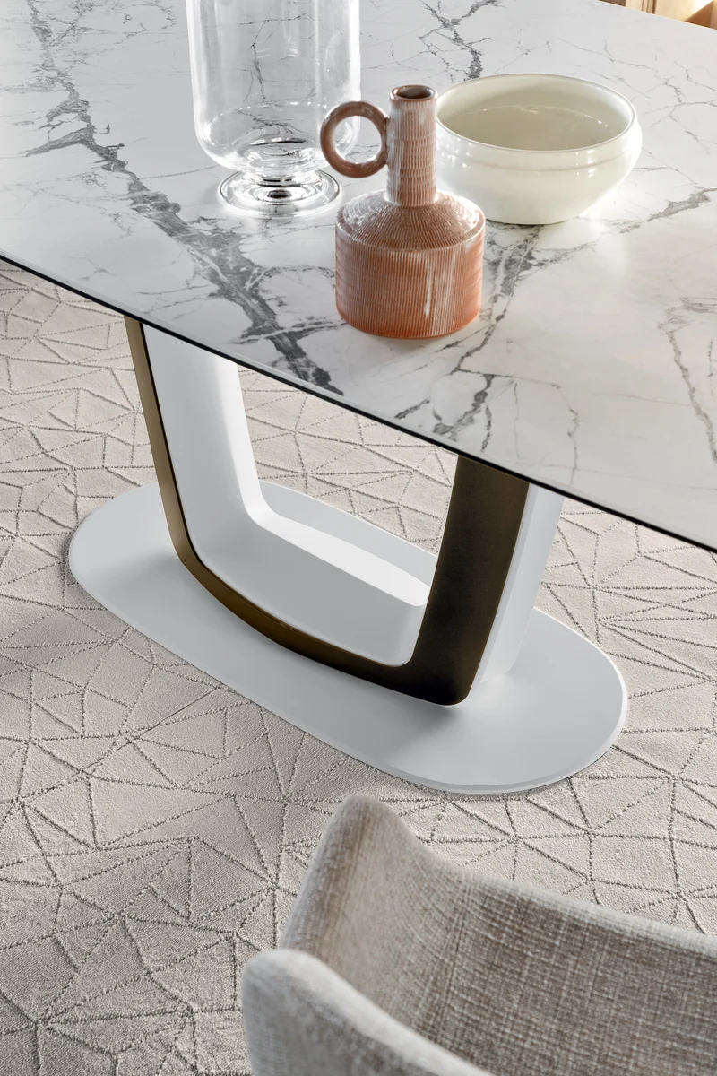 Table Orbital extensible | Table design avec piètement central, verre ou céramique