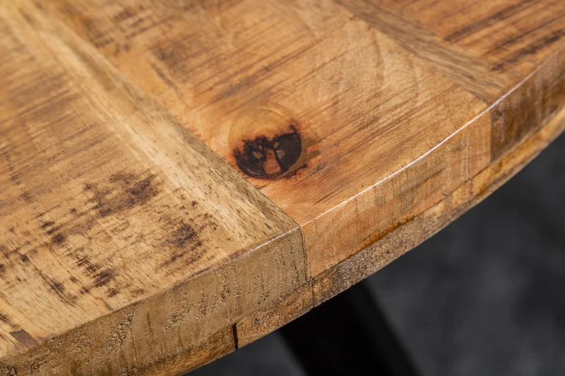 Table à manger massive IRON CRAFT ronde 120 cm en bois de manguier naturel