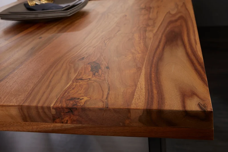 Table à manger en bois massif IRON CRAFT 140cm marron noir finition pierre Sheesham Industriel