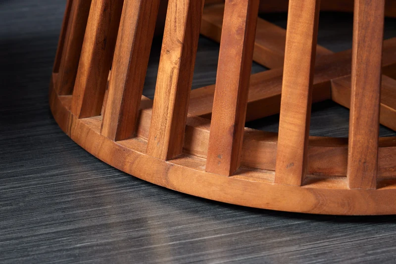 Table à manger ronde MAISON JADE 130cm piètement pilier en bois massif d'acacia naturel