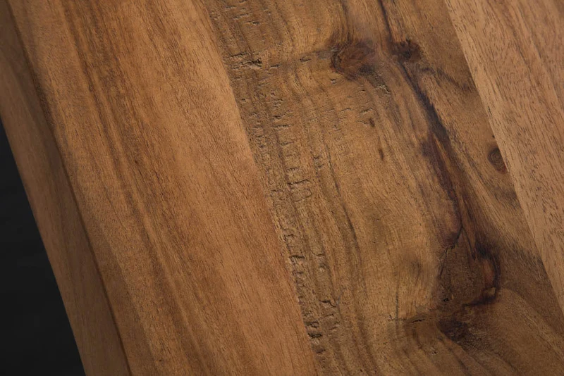 Table à manger en bois massif MAMMUT 140cm bord en acacia sauvage design industriel plateau 2,6cm