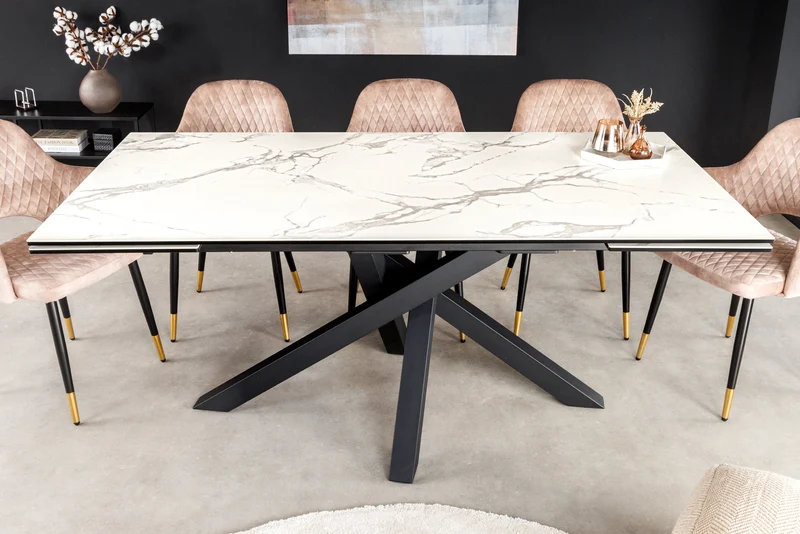 Table à manger extensible MARVELOUS 180-220-260cm en céramique marbre blanc fabriquée en Italie