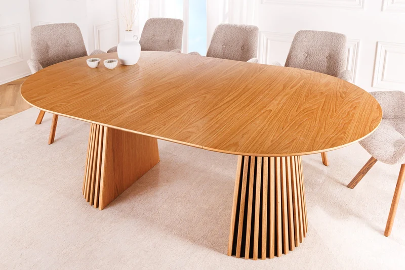 Table à manger extensible VALHALLA WOOD 120-160-200cm chêne naturel base colonne ovale