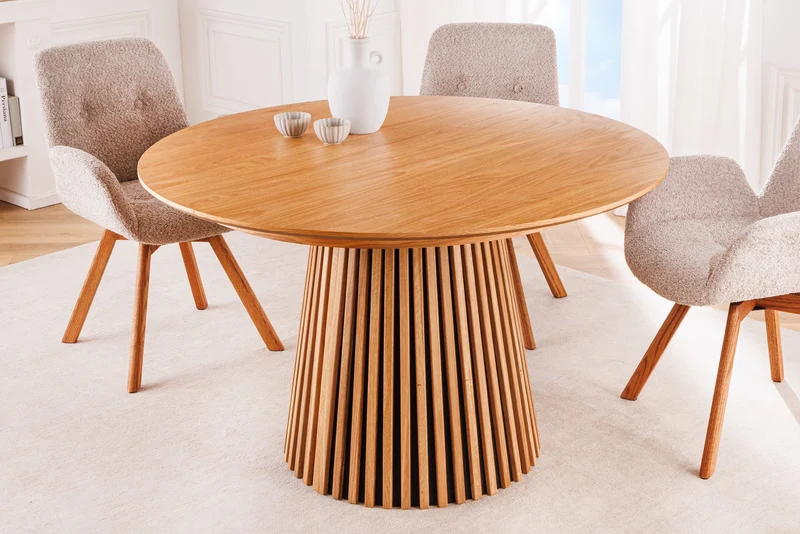 Table à manger extensible VALHALLA WOOD 120-160-200cm chêne naturel base colonne ovale