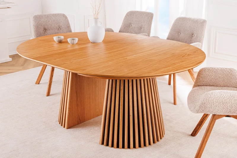 Table à manger extensible VALHALLA WOOD 120-160-200cm chêne naturel base colonne ovale