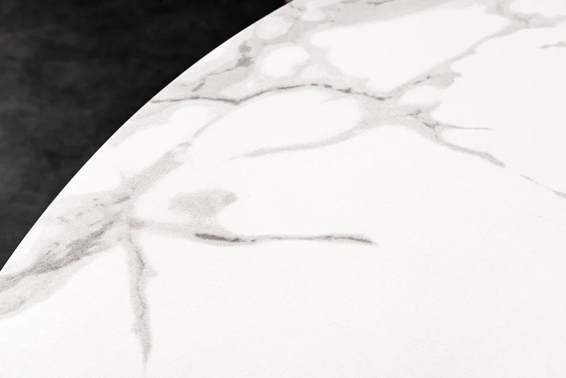 Table à manger ronde ALPINE 120cm marbre blanc céramique structure métal noir