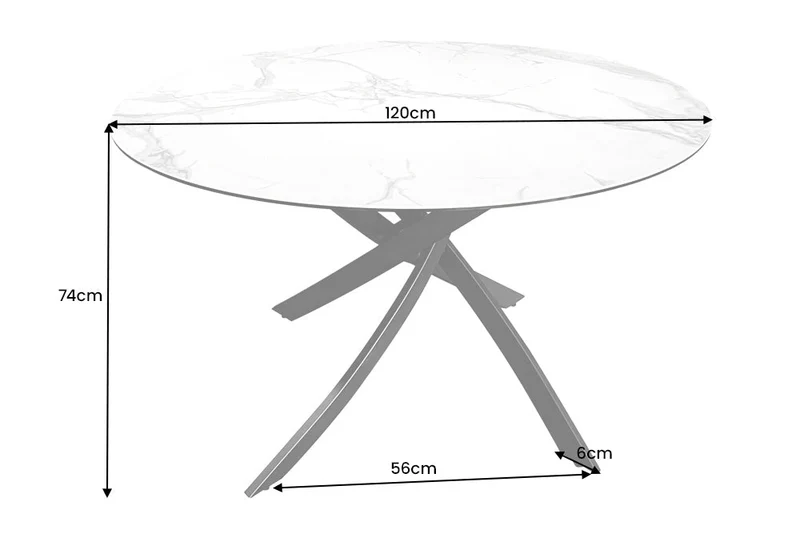 Table à manger ronde ALPINE 120cm marbre blanc céramique structure métal noir