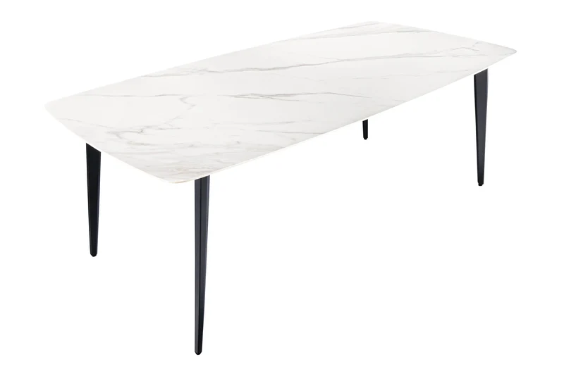 Table à manger MILANO 160cm marbre blanc céramique structure métal noir