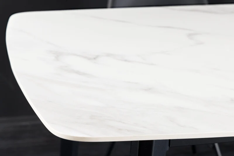 Table à manger MILANO 160cm marbre blanc céramique structure métal noir