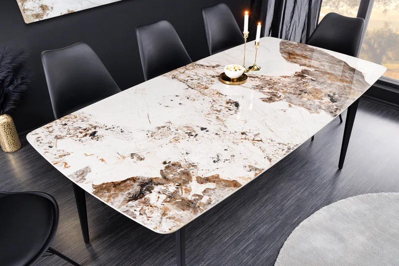 Table à manger MILANO 180 cm céramique blanche Pandora structure métal noir