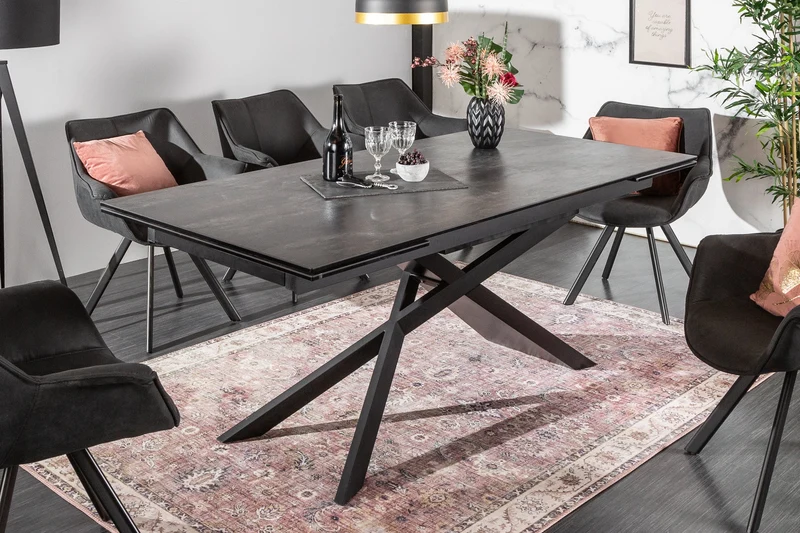 Table à manger extensible EUPHORIA 180-220-260cm en céramique de lave anthracite fabriquée en Italie
