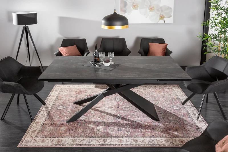 Table à manger extensible EUPHORIA 180-220-260cm en céramique de lave anthracite fabriquée en Italie