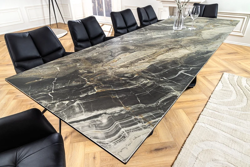 Table à manger extensible INFINITY 180-260cm taupe céramique marbre noir métal