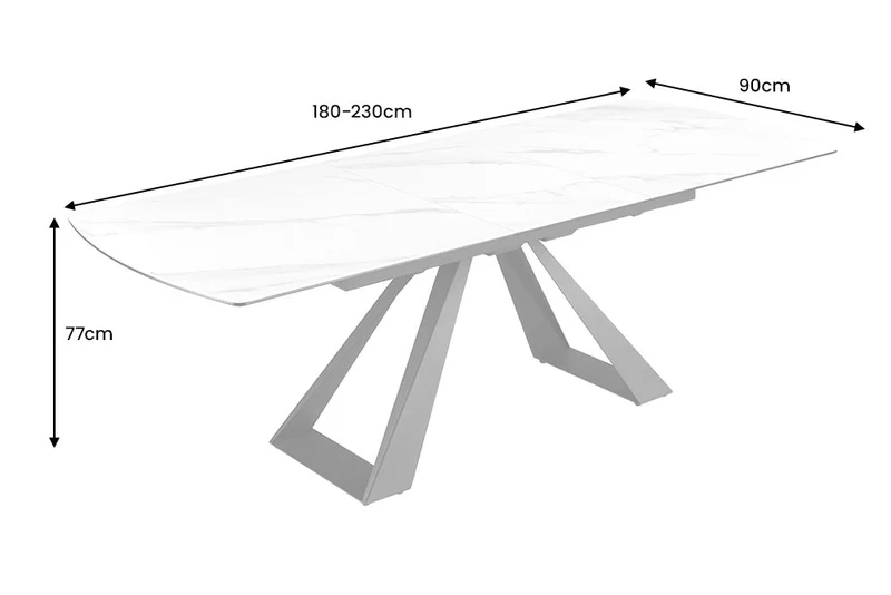 Table à manger extensible CONCORD 180-230 cm céramique blanche design marbre métal noir