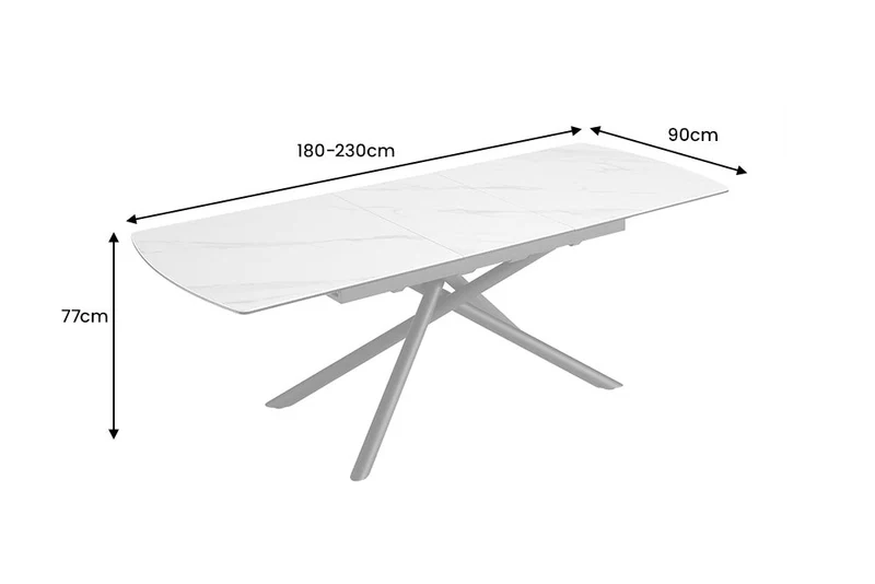 Table à manger extensible MIKADO 180-230 cm céramique blanche structure étoile noire