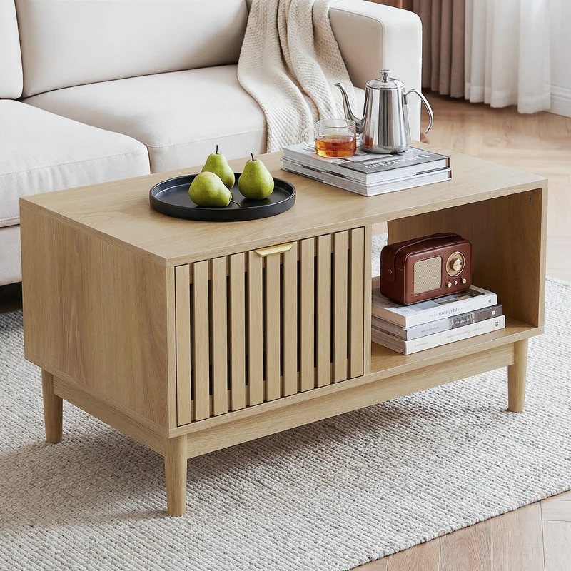 Table basse effet chêne avec tiroir 80cm ADJUSTVASE