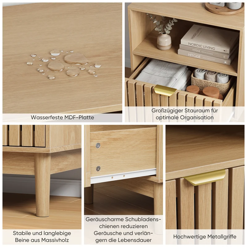 Table de chevet design latte effet chêne 1 tiroir ADJUSTWOOLPRO