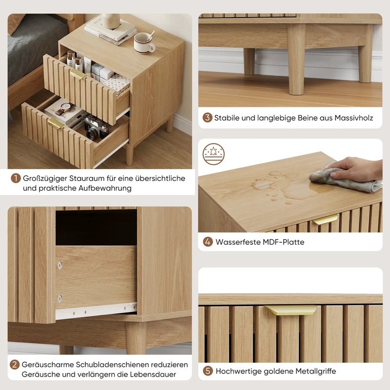 Table de chevet design latte effet chêne 2 tiroirs ALUMINUMARMOIRE