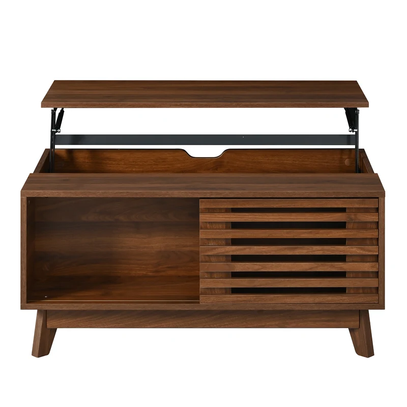 Table basse revelable réglable en hauteur effet noyer 90x55x57,5 cm ADJUSTCHEST