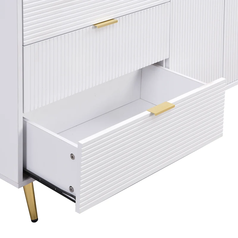 Buffet blanc élegant design ondulé détails dorés 120x38x80,5 cm ADJUSTBED