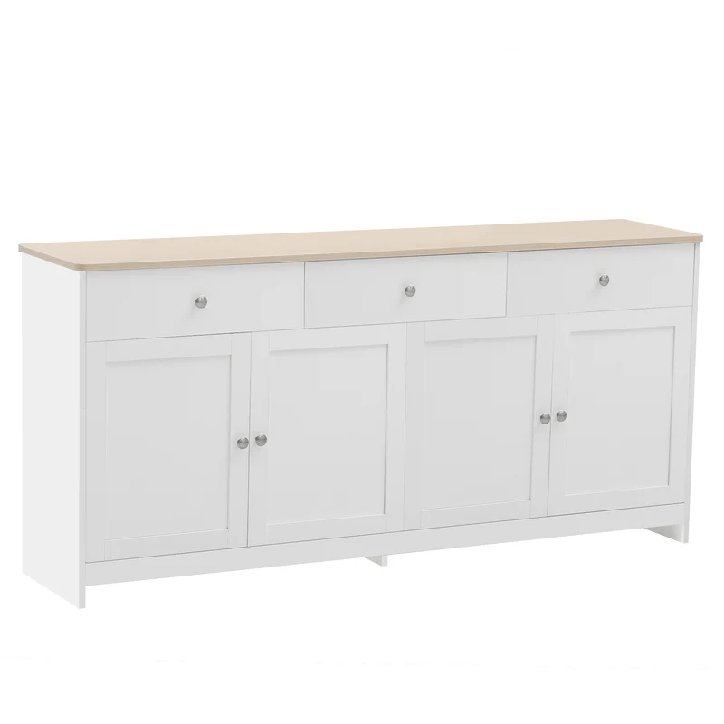 Buffet blanc effet bois 4 portes 3 tiroirs style campagne ADJUSTMARBLEONE