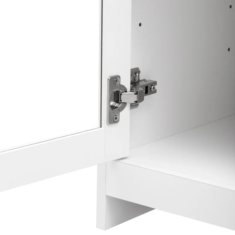 Buffet blanc effet bois clair 4 portes 2 tiroirs 120x37x80cm ADJUSTOAKELITE
