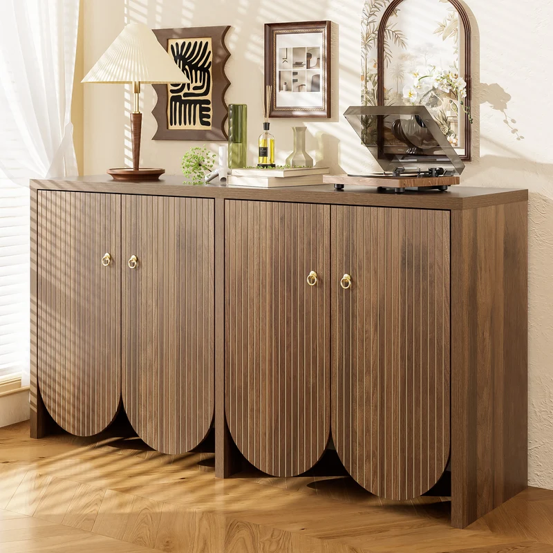 Buffet effet bois noyer 4 portes à rainures CEDARVALE